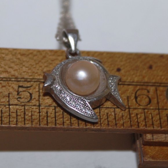 925 Pearl Sapphire Fish Fishy Pendant Necklace - Picture 6 of 10
